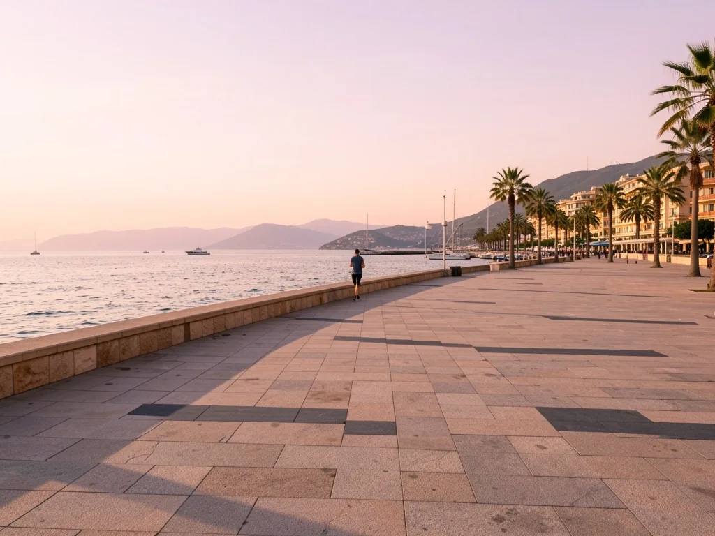 Promenade des Anglais à Nice au petit matin, atmosphère calme