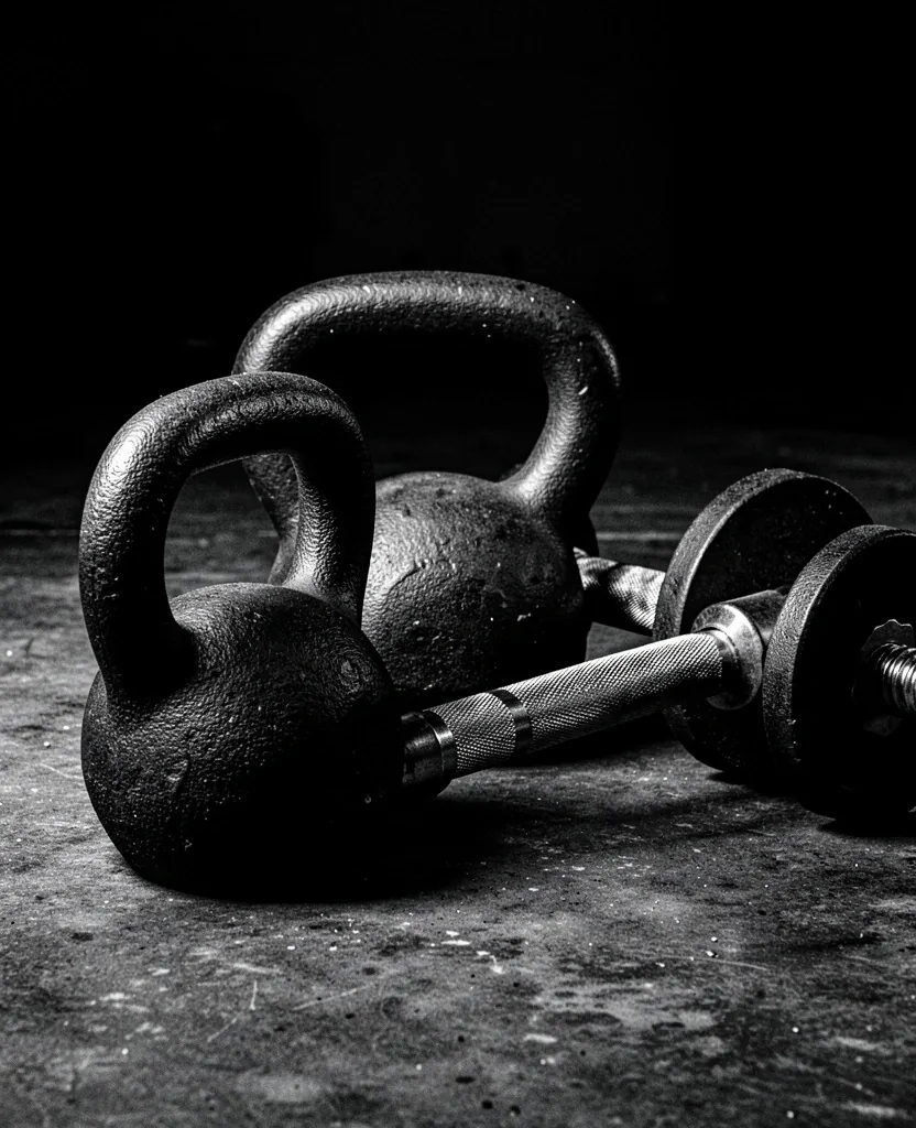 Matériel de musculation au sol dans une salle d'entraînement